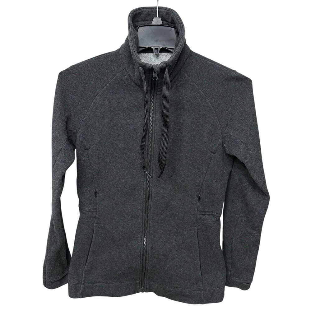 Lululemon Jacket Womens 6 Gray Full Zip Hooded Pockets Cinch Waist Gym